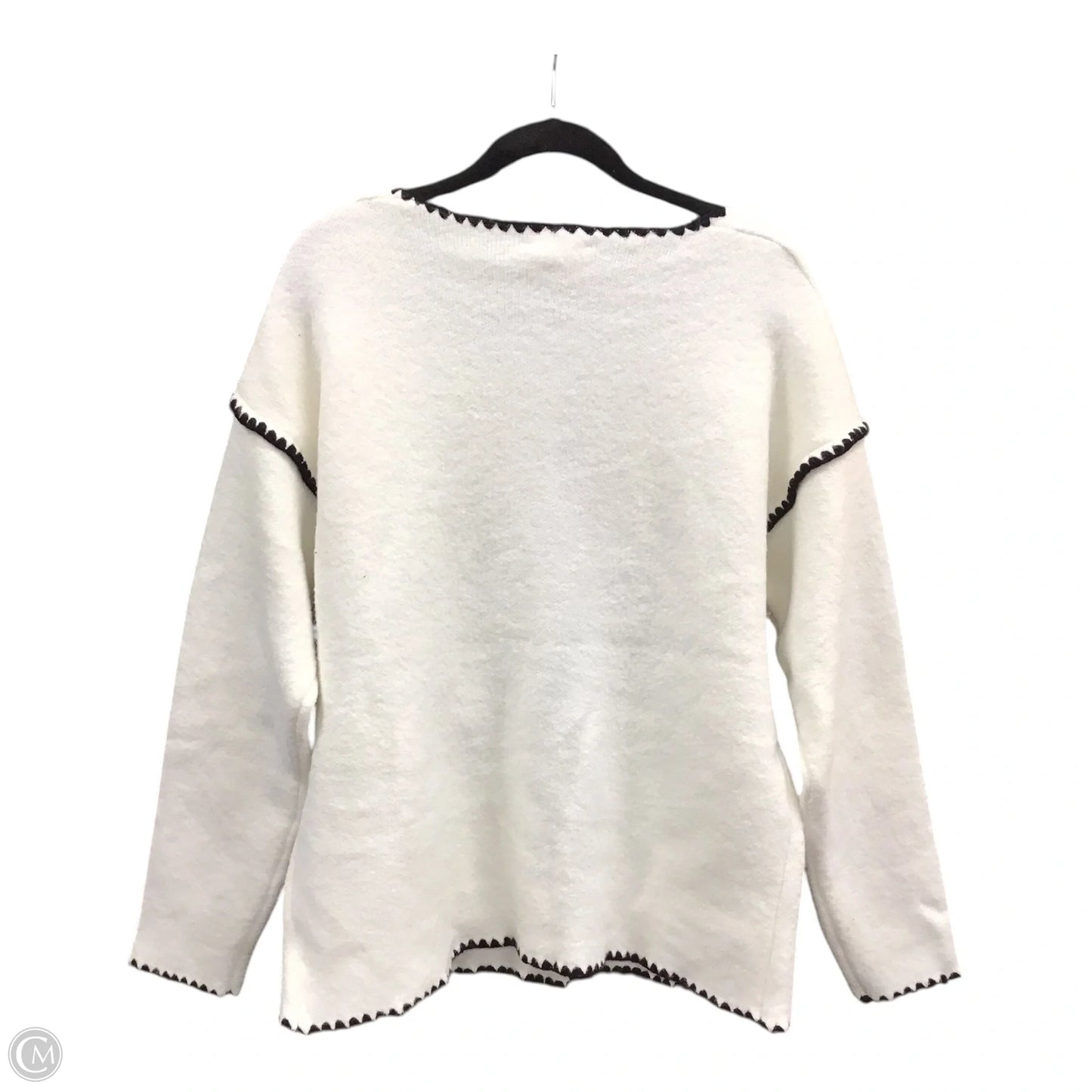 Sweater Cardigan By Entro In Black & Cream, Size: L
