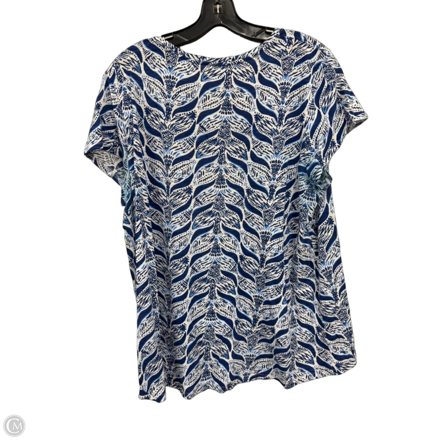 Top Short Sleeve Designer By Lilly Pulitzer In Blue & White, Size: Xl