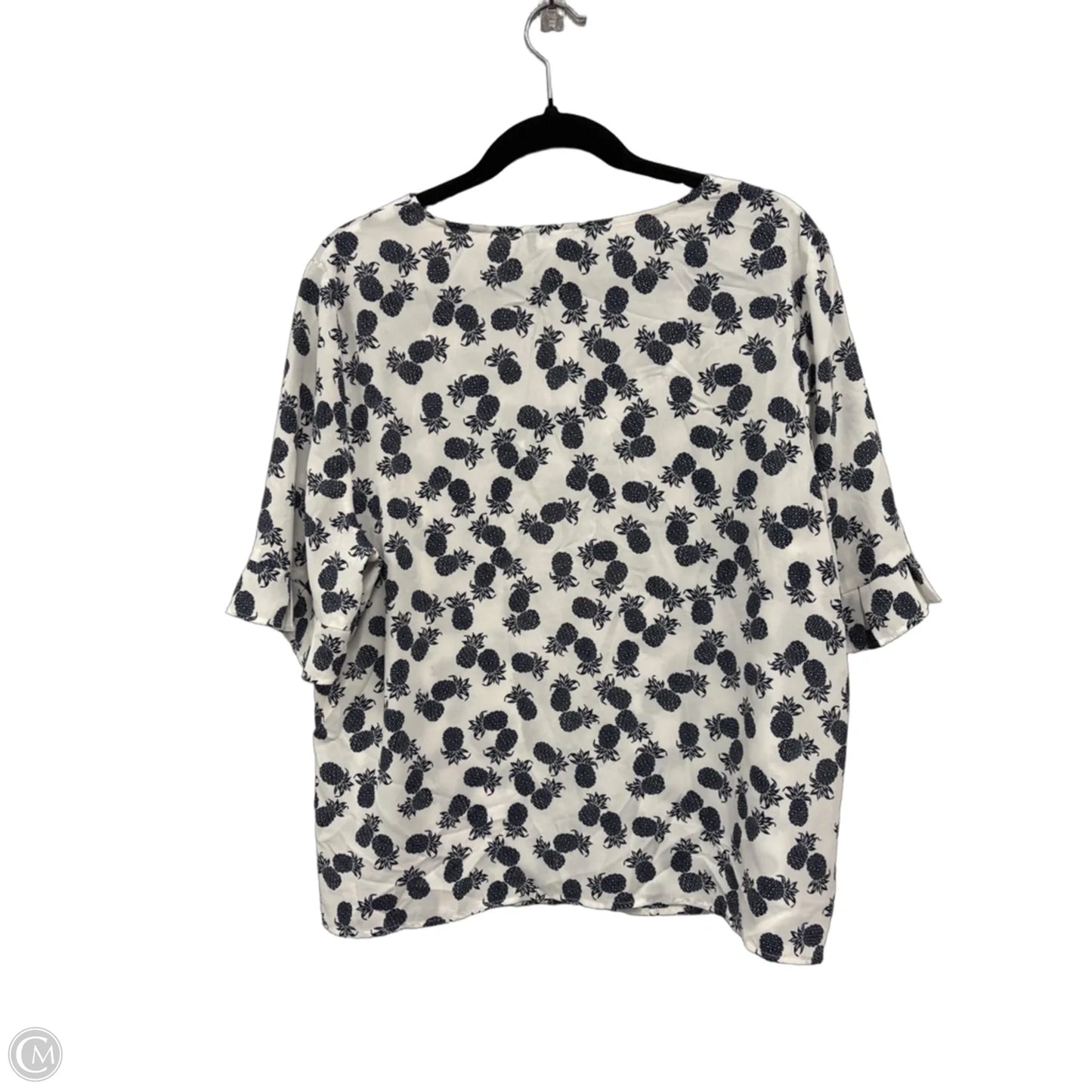 Blouse Short Sleeve By Nine West Apparel In Blue & White, Size: Xl