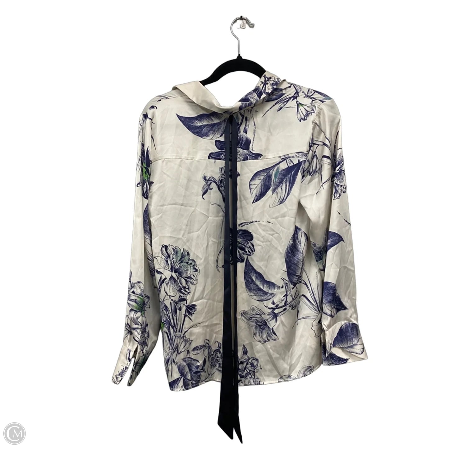Blouse Long Sleeve By Zara In Blue & Cream, Size: M