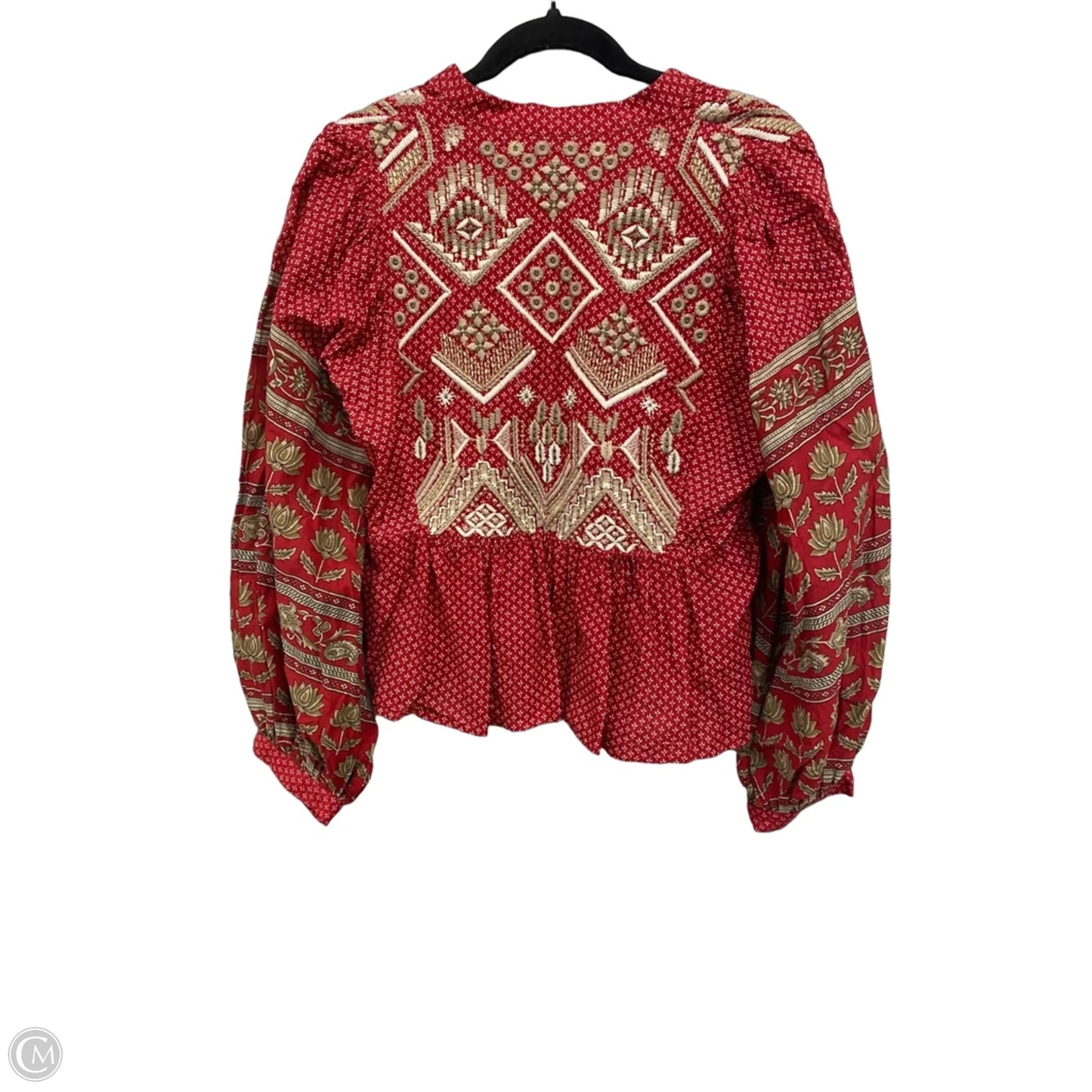 Blouse Long Sleeve By Anthropologie In Red & Tan, Size: 8