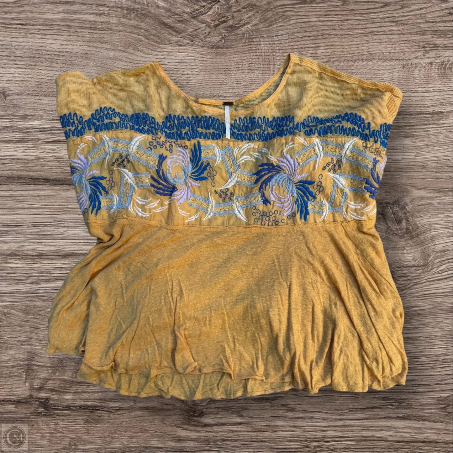 Top Short Sleeve By Free People In Blue & Yellow, Size: S