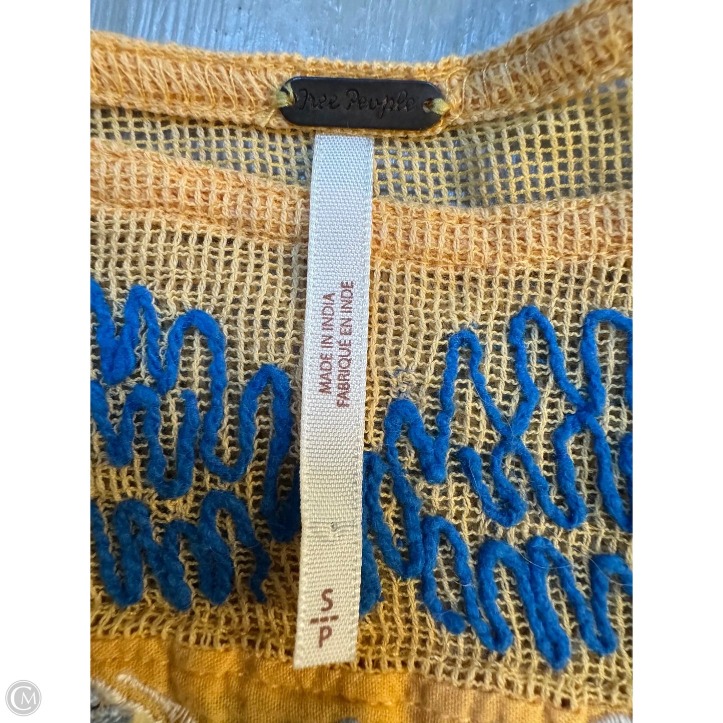 Top Short Sleeve By Free People In Blue & Yellow, Size: S