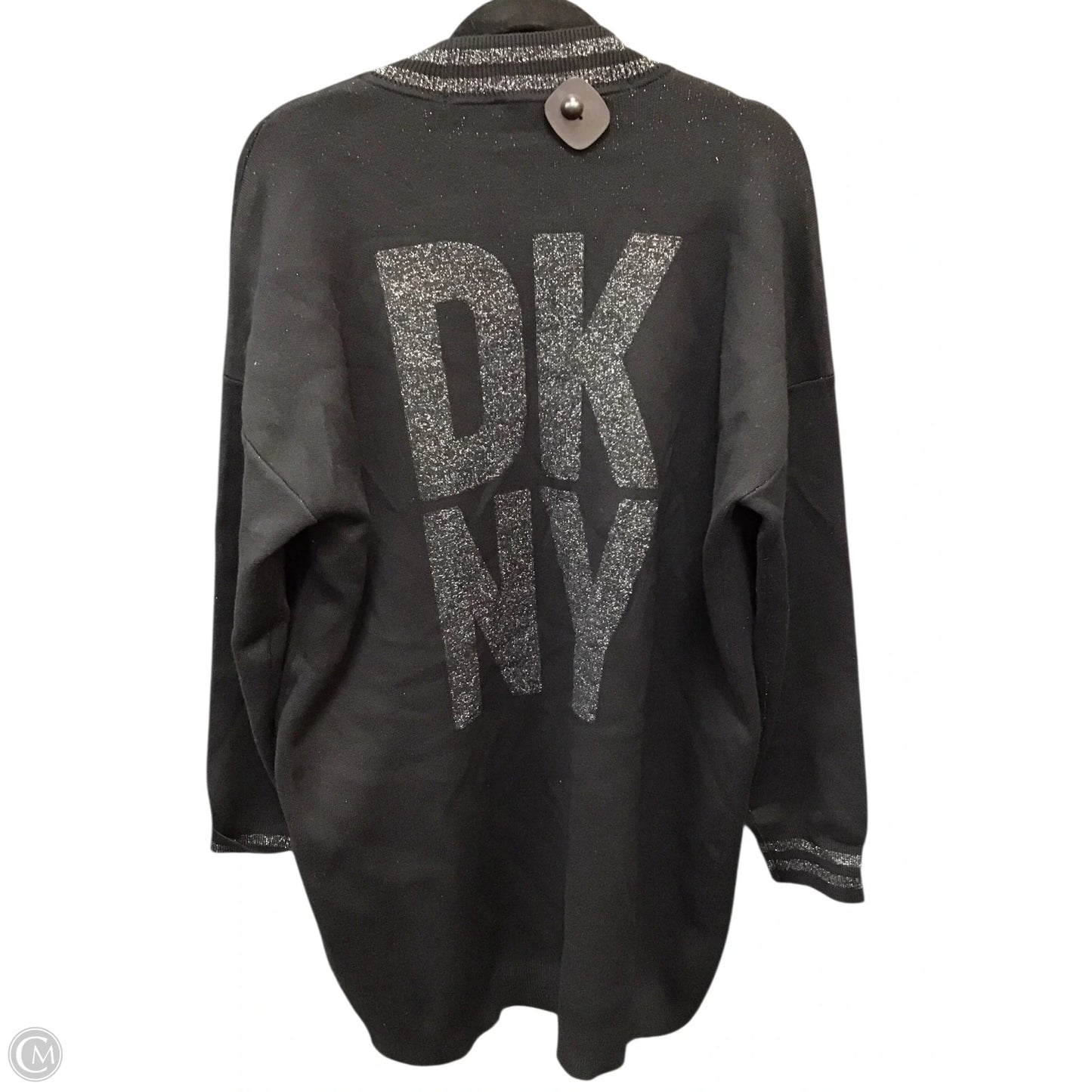 Sweater Cardigan By Dkny In Black & Silver, Size: L