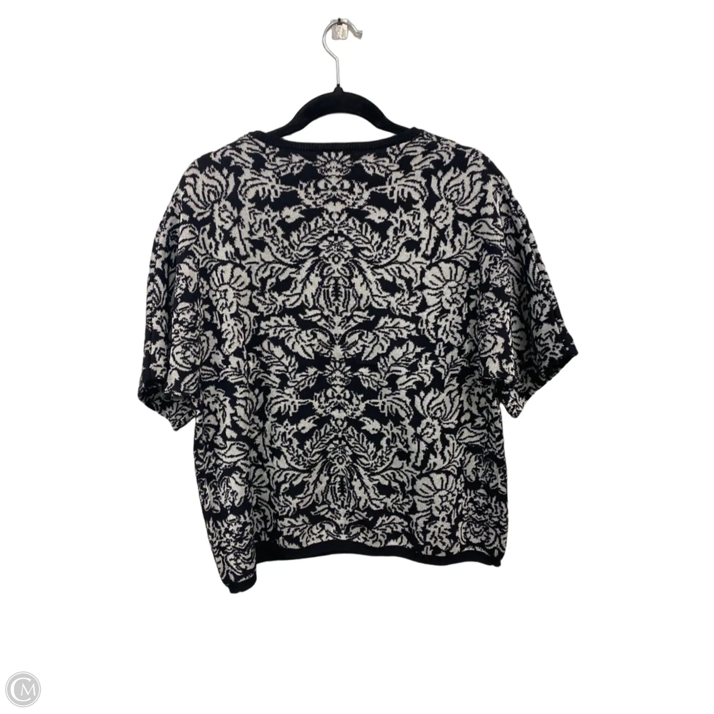 Sweater Short Sleeve By Calvin Klein In Black & Silver, Size: L