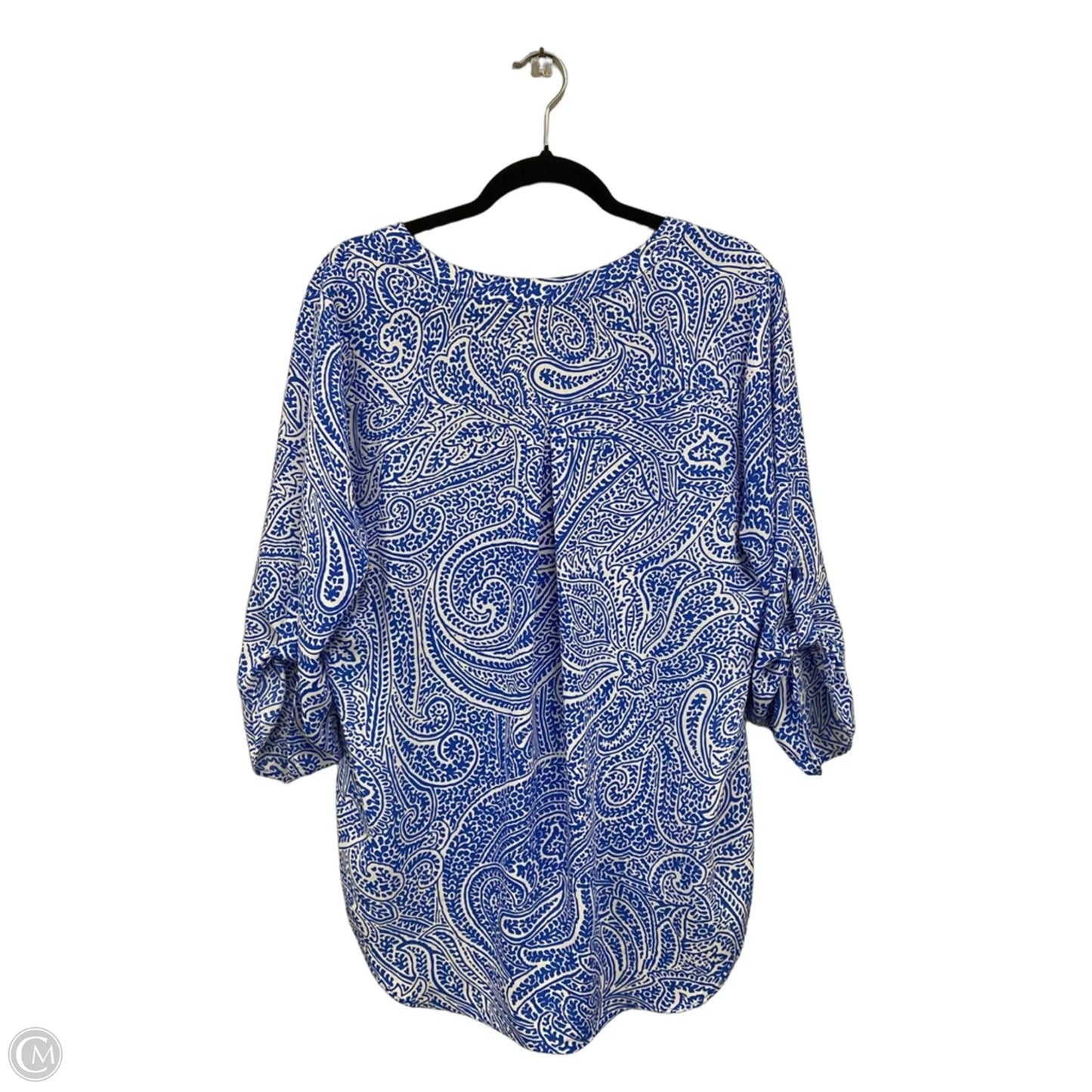 Top 3/4 Sleeve By Chaus In Blue & White, Size: L