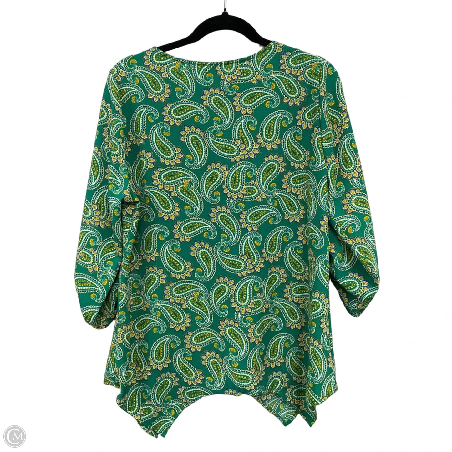 Blouse 3/4 Sleeve By Kim Rogers In Green & Yellow, Size: L