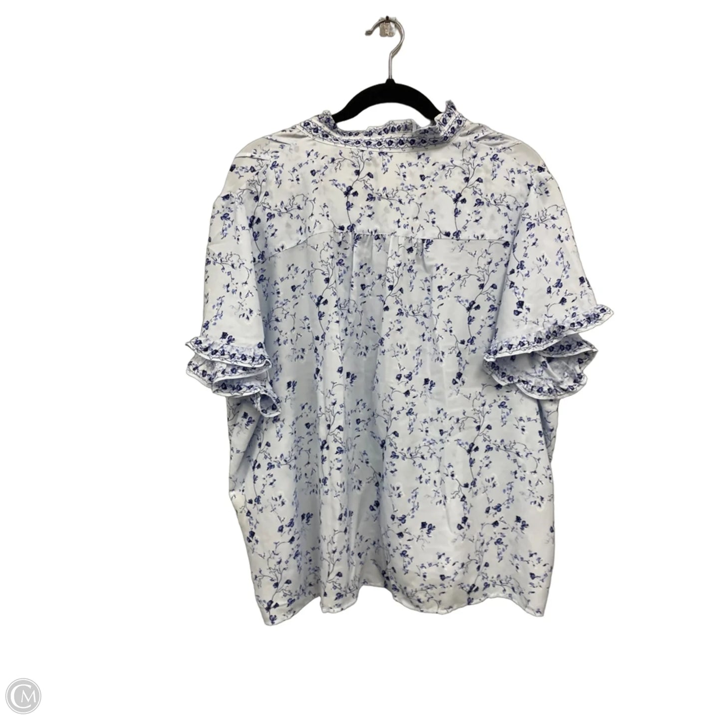 Top Short Sleeve By Max Studio In Blue & White, Size: 2x