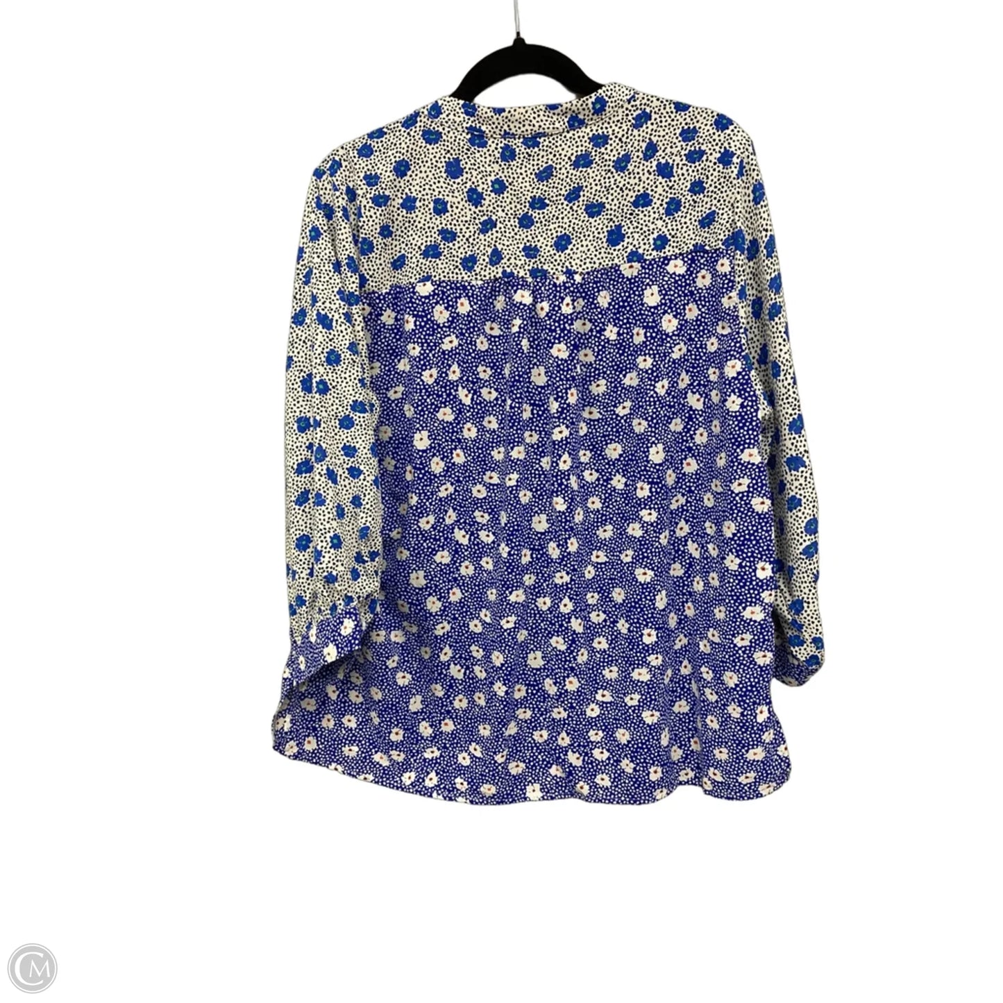 Blouse 3/4 Sleeve By Suzanne Betro In Blue & White, Size: Xl
