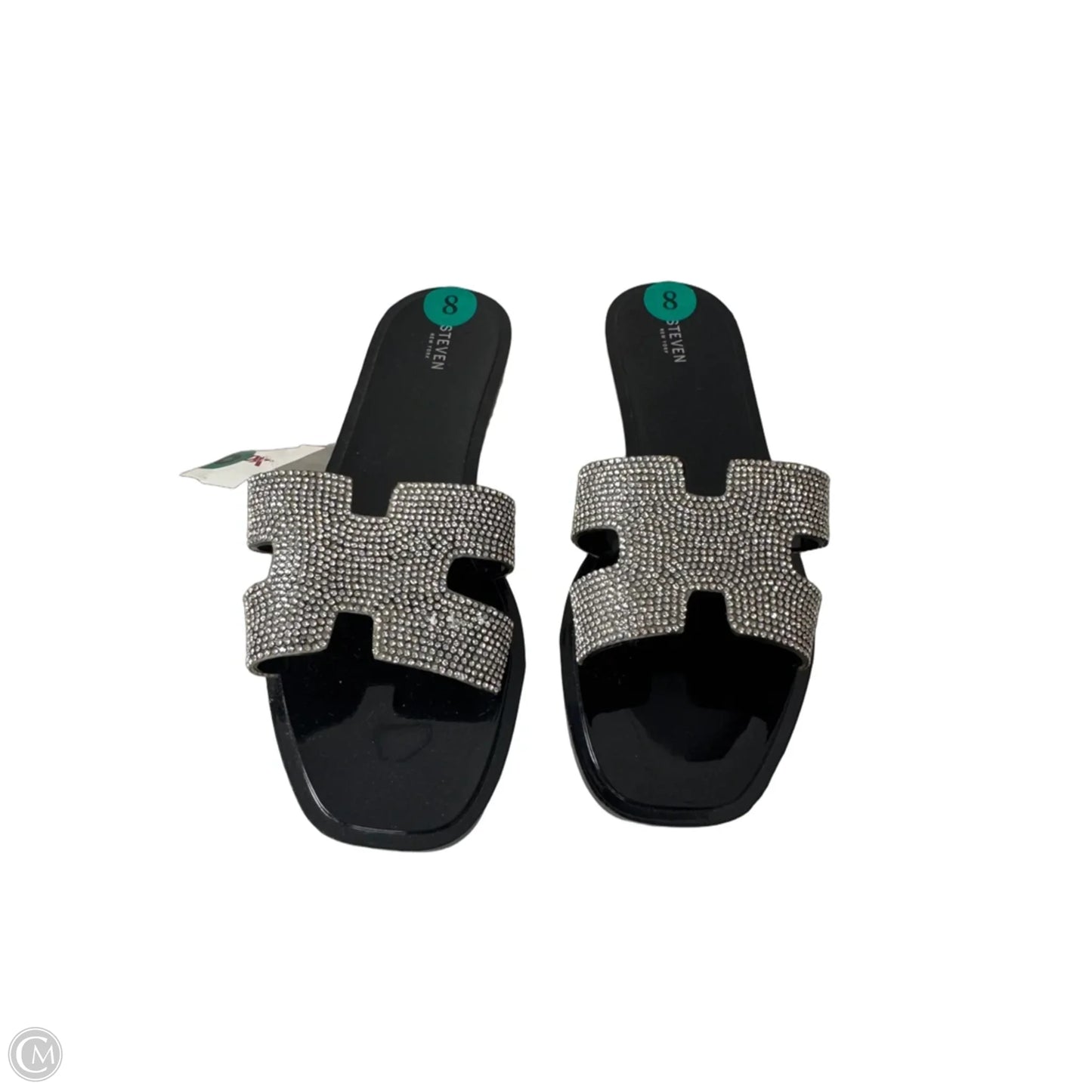 Sandals Flats By Clothes Mentor In Black & Silver, Size: 8