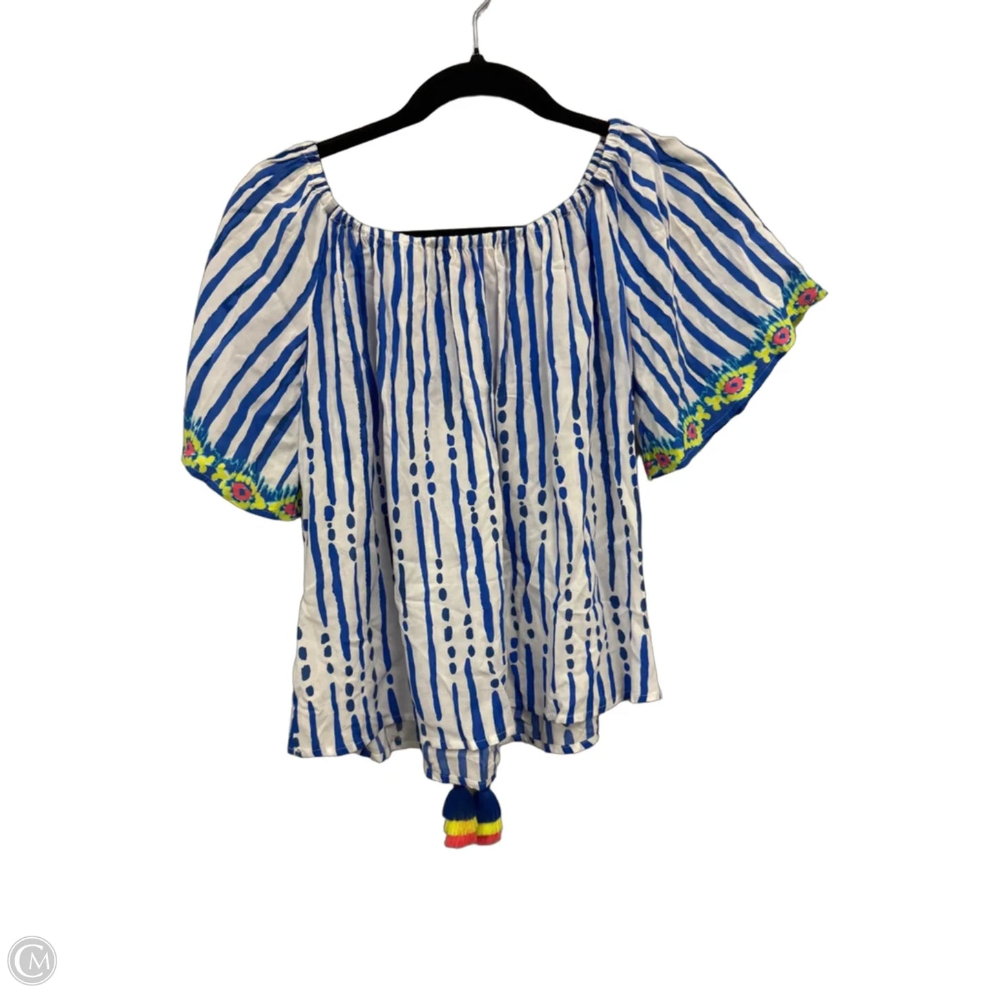 Top Short Sleeve Designer By Lilly Pulitzer In Blue & White, Size: S
