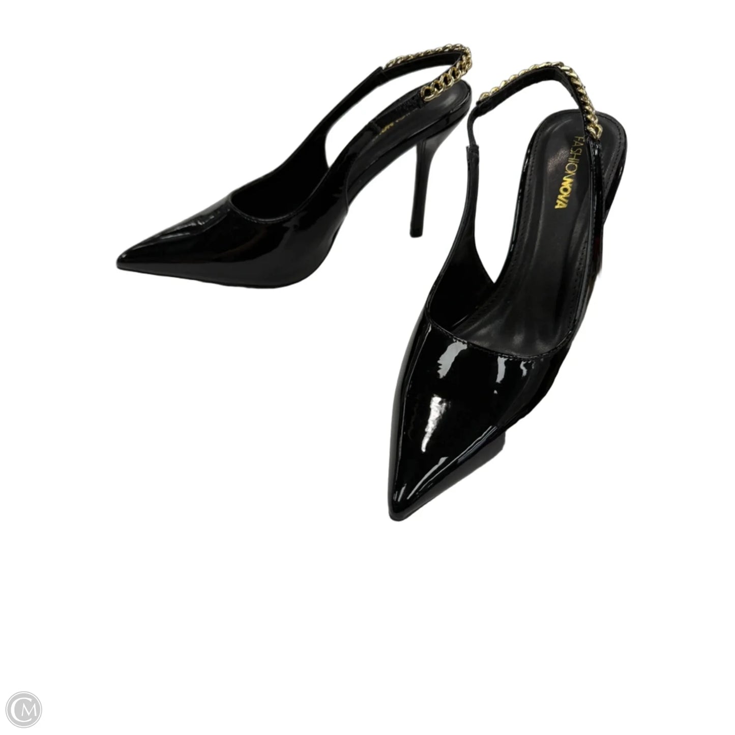 Shoes Heels Stiletto By Fashion Nova In Black & Gold, Size: 10