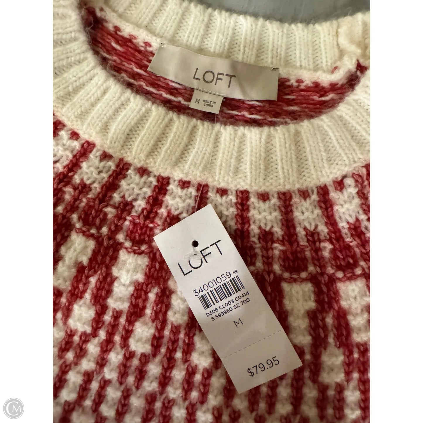 Sweater By Loft In Cream & Red, Size: M