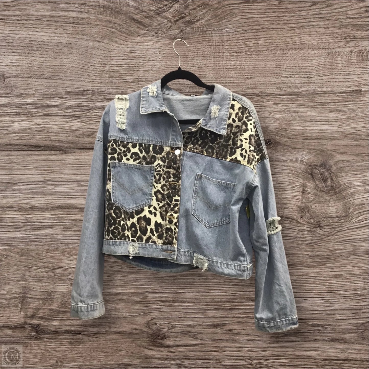 Jacket Denim By Clothes Mentor In Animal Print, Size: L