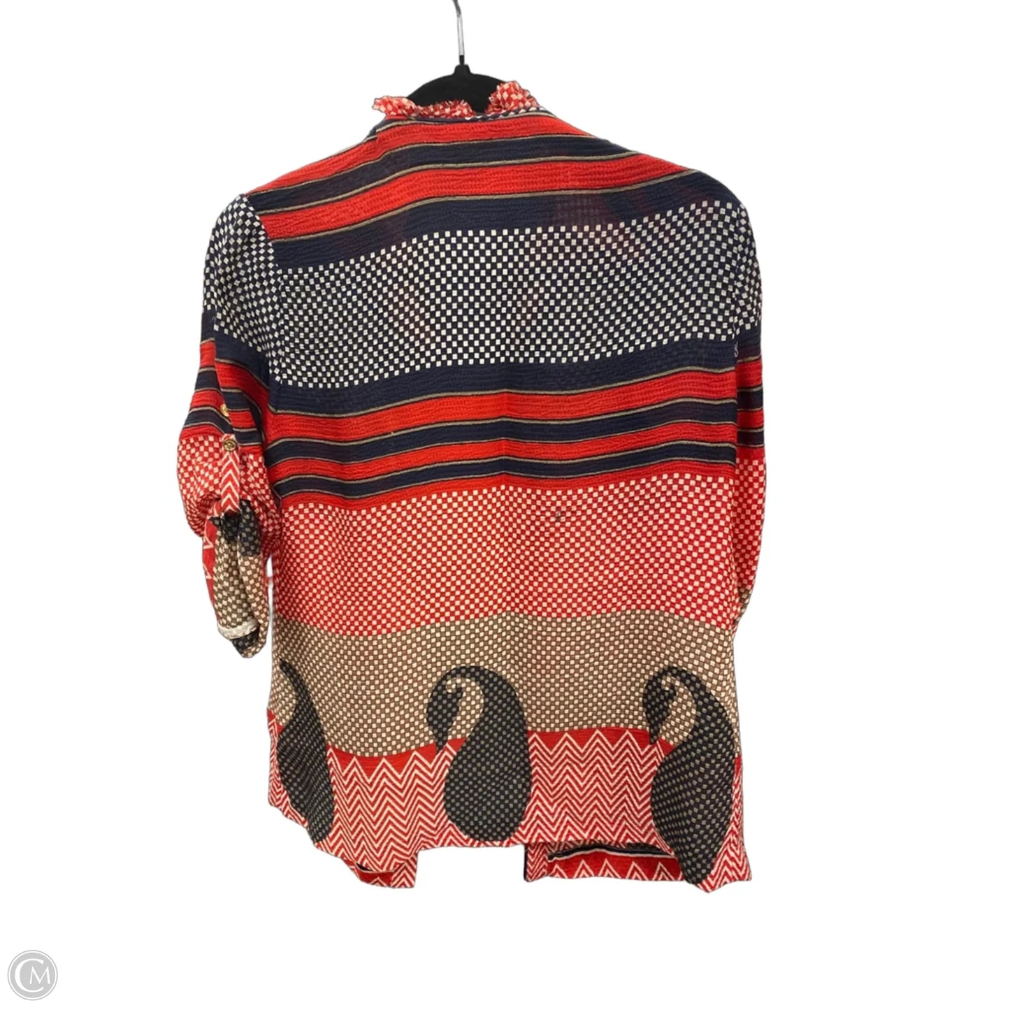 Top 3/4 Sleeve Designer By Tory Burch In Blue & Red, Size: 6