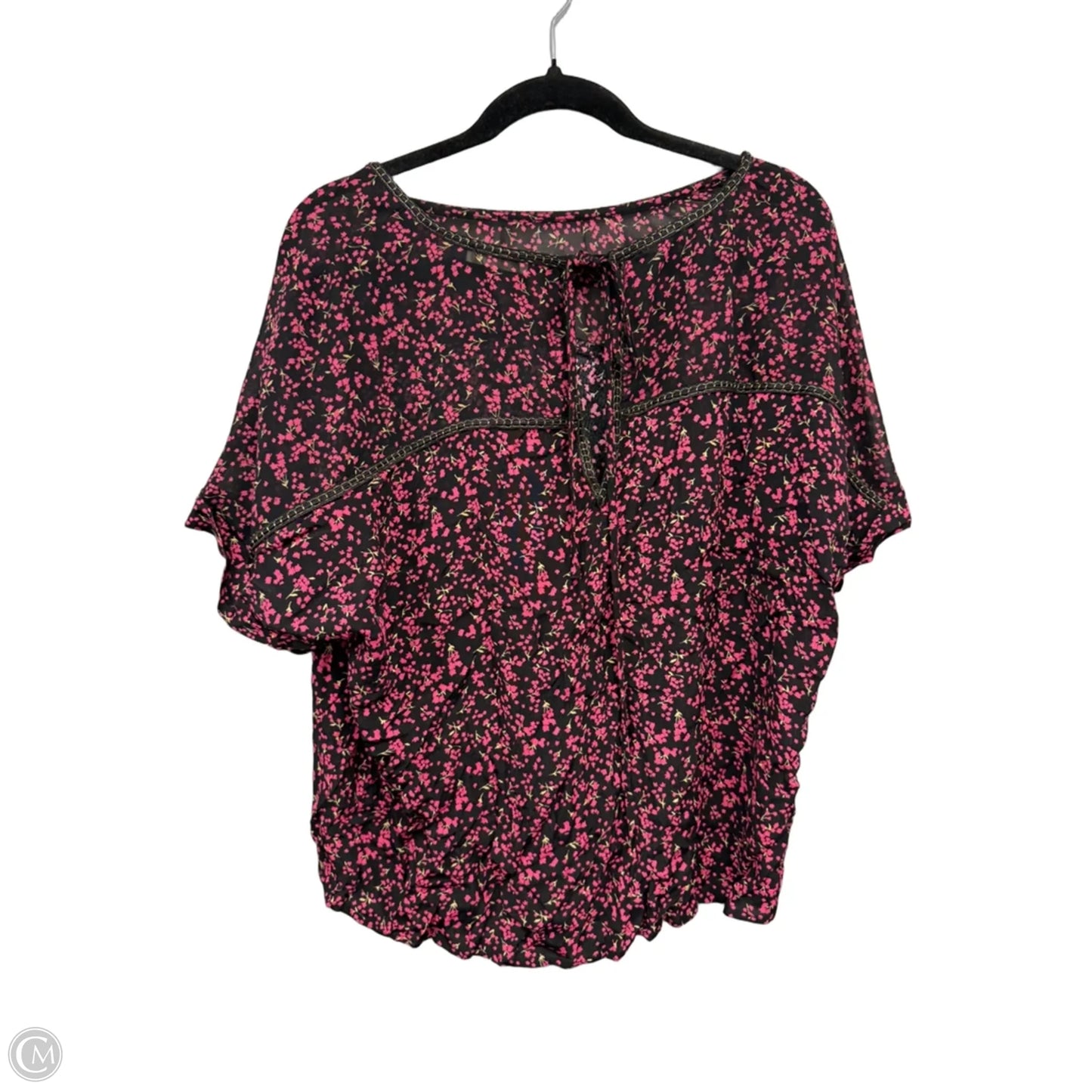 Blouse Short Sleeve By Lovestitch In Black & Pink, Size: L