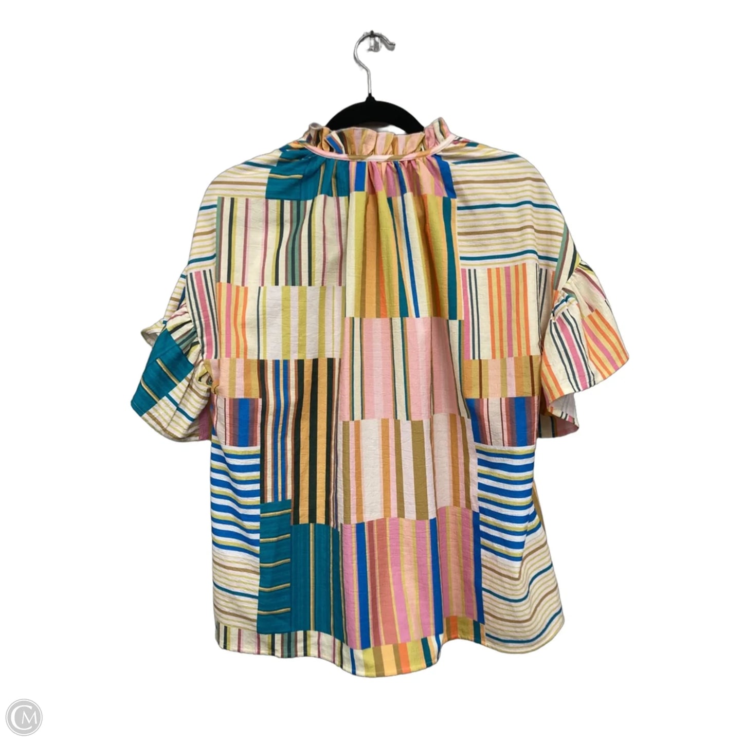 Blouse Short Sleeve By Entro In Green & Yellow, Size: L