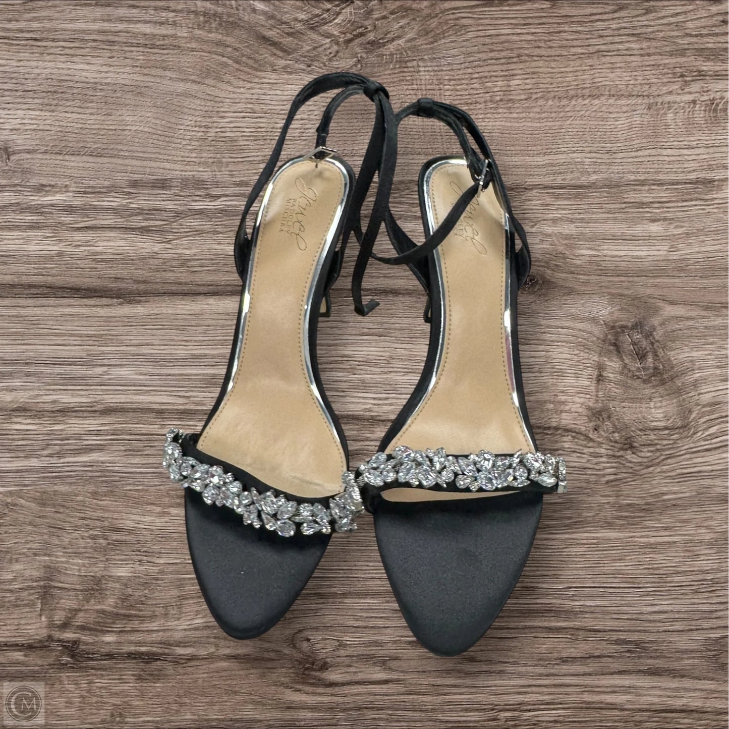 Sandals Heels Stiletto By Badgley Mischka In Black & Silver, Size: 9.5