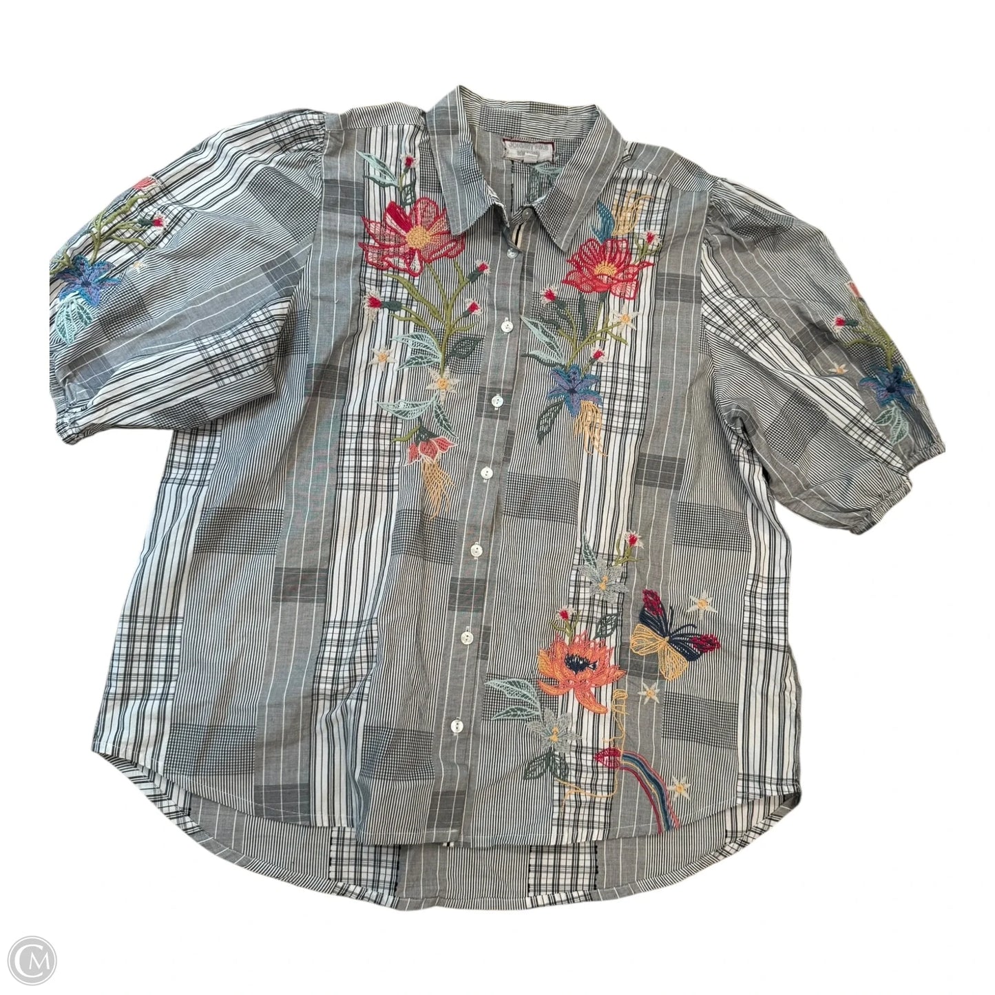 Blouse 3/4 Sleeve By Johnny Was In Grey & Pink, Size: Xl