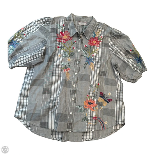 Blouse 3/4 Sleeve By Johnny Was In Grey & Pink, Size: Xl