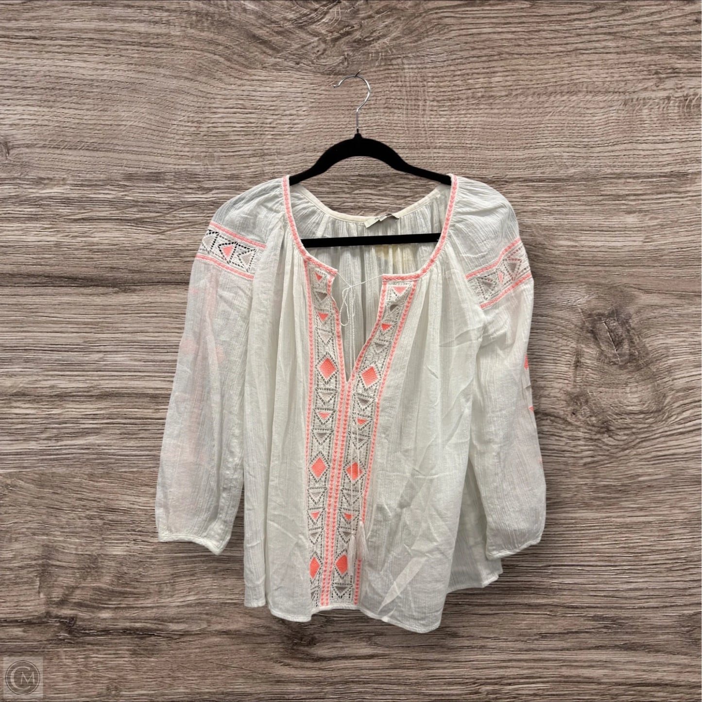 Blouse Long Sleeve By Madewell In Tan & White, Size: S