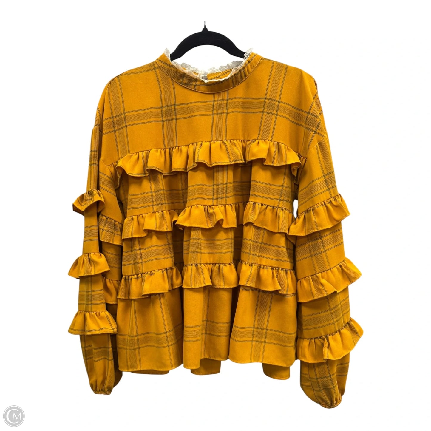 Blouse Long Sleeve By English Factory In Black & Yellow, Size: L
