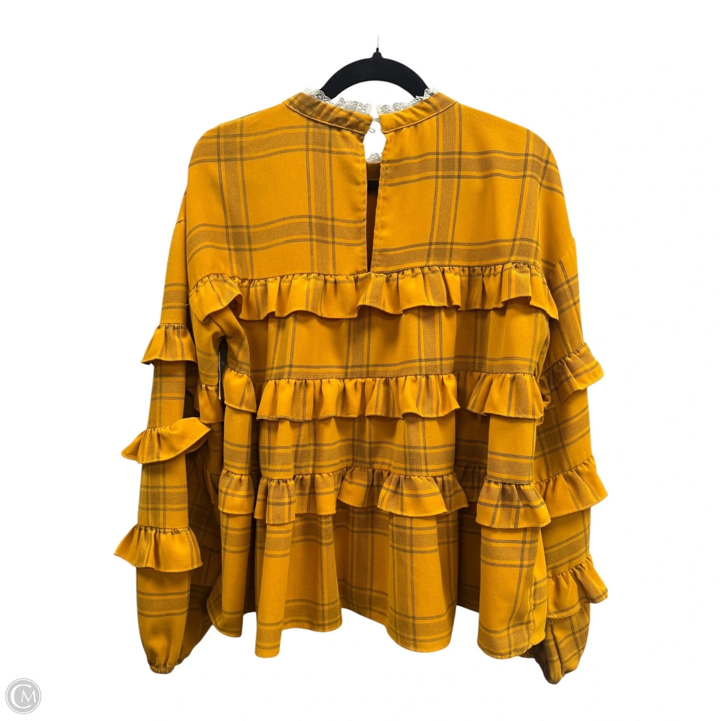 Blouse Long Sleeve By English Factory In Black & Yellow, Size: L