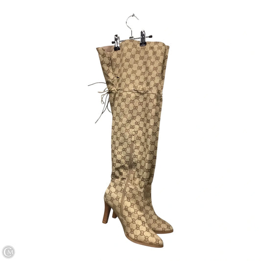 Boots Over-the-knee Heels By Fashion Nova In Brown & Tan, Size: 10