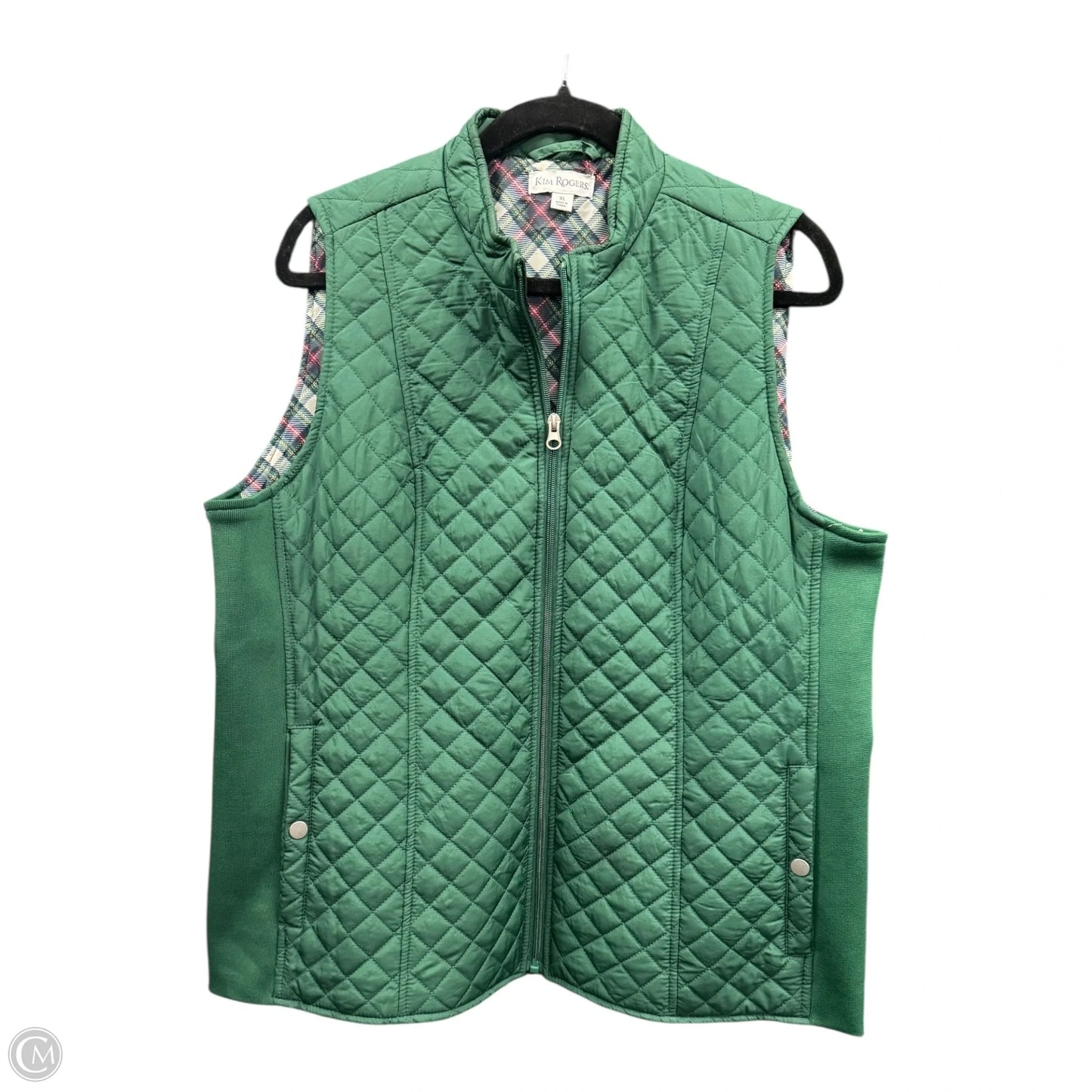 Vest Puffer & Quilted By Kim Rogers In Green, Size: Xl
