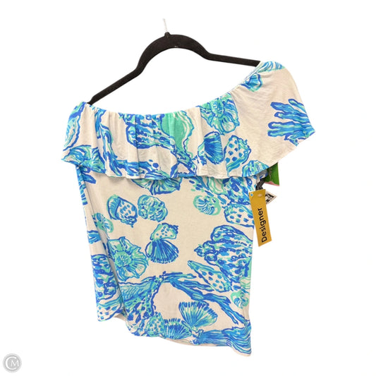 Top Short Sleeve Designer By Lilly Pulitzer In Blue & White, Size: S