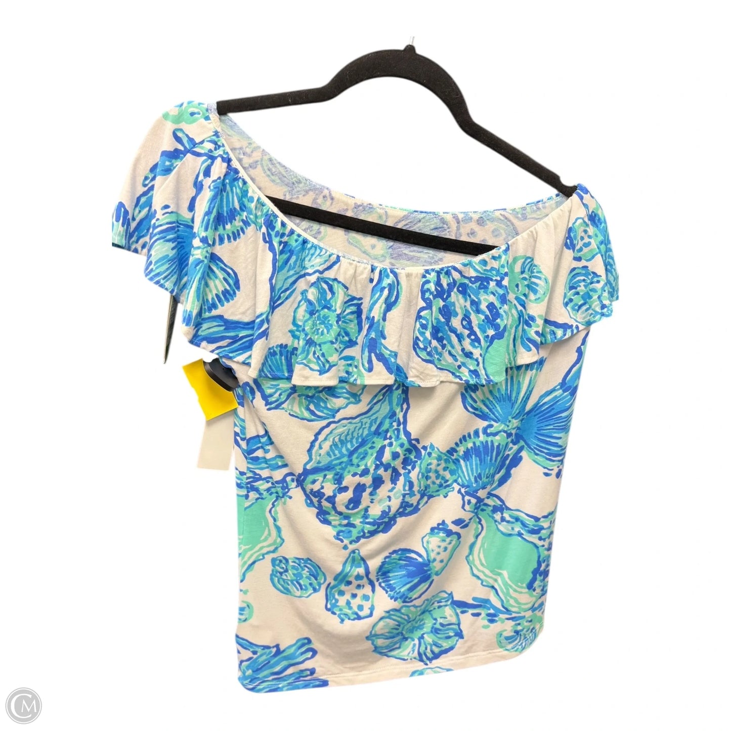 Top Short Sleeve Designer By Lilly Pulitzer In Blue & White, Size: S