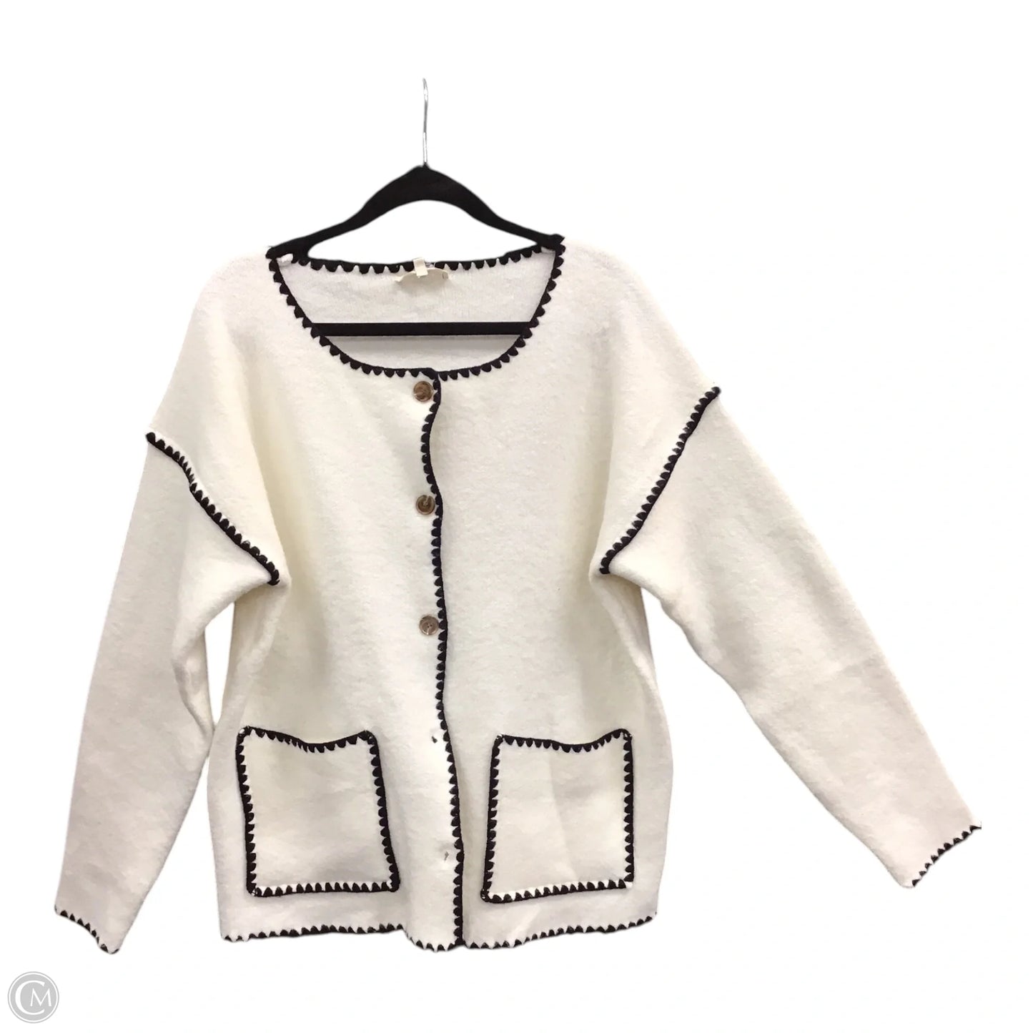 Sweater Cardigan By Entro In Black & Cream, Size: L