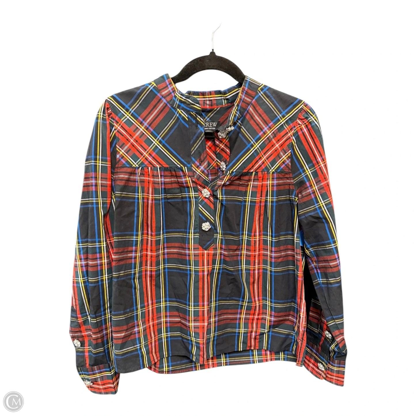 Blouse Long Sleeve By J. Crew In Plaid Pattern, Size: S