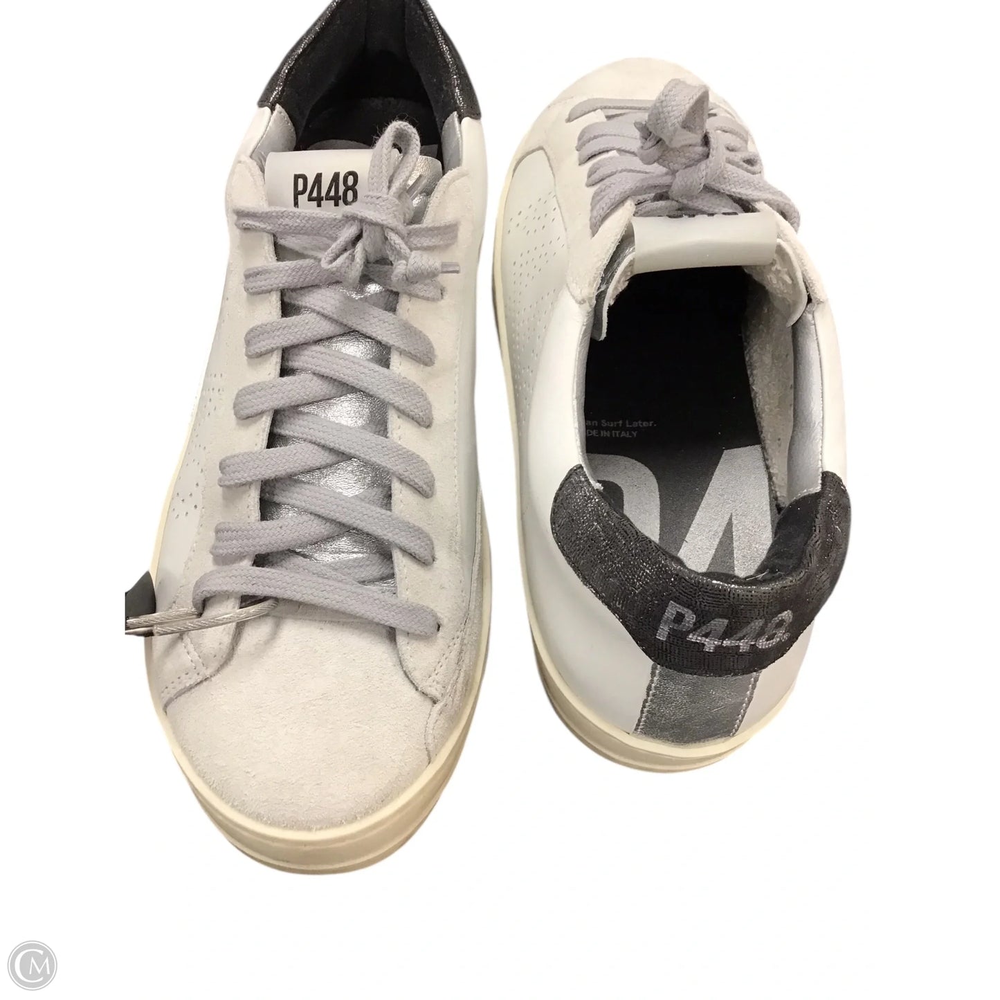 Shoes Sneakers By P448 In Silver & White, Size: 10