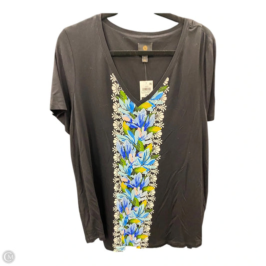 Top Short Sleeve By Jm Collections In Black & Blue, Size: 2x