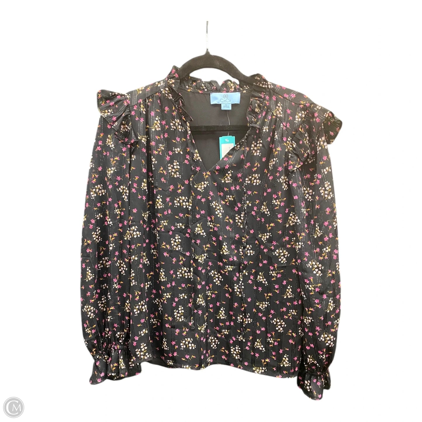 Blouse Long Sleeve By Cece In Black & Pink, Size: M