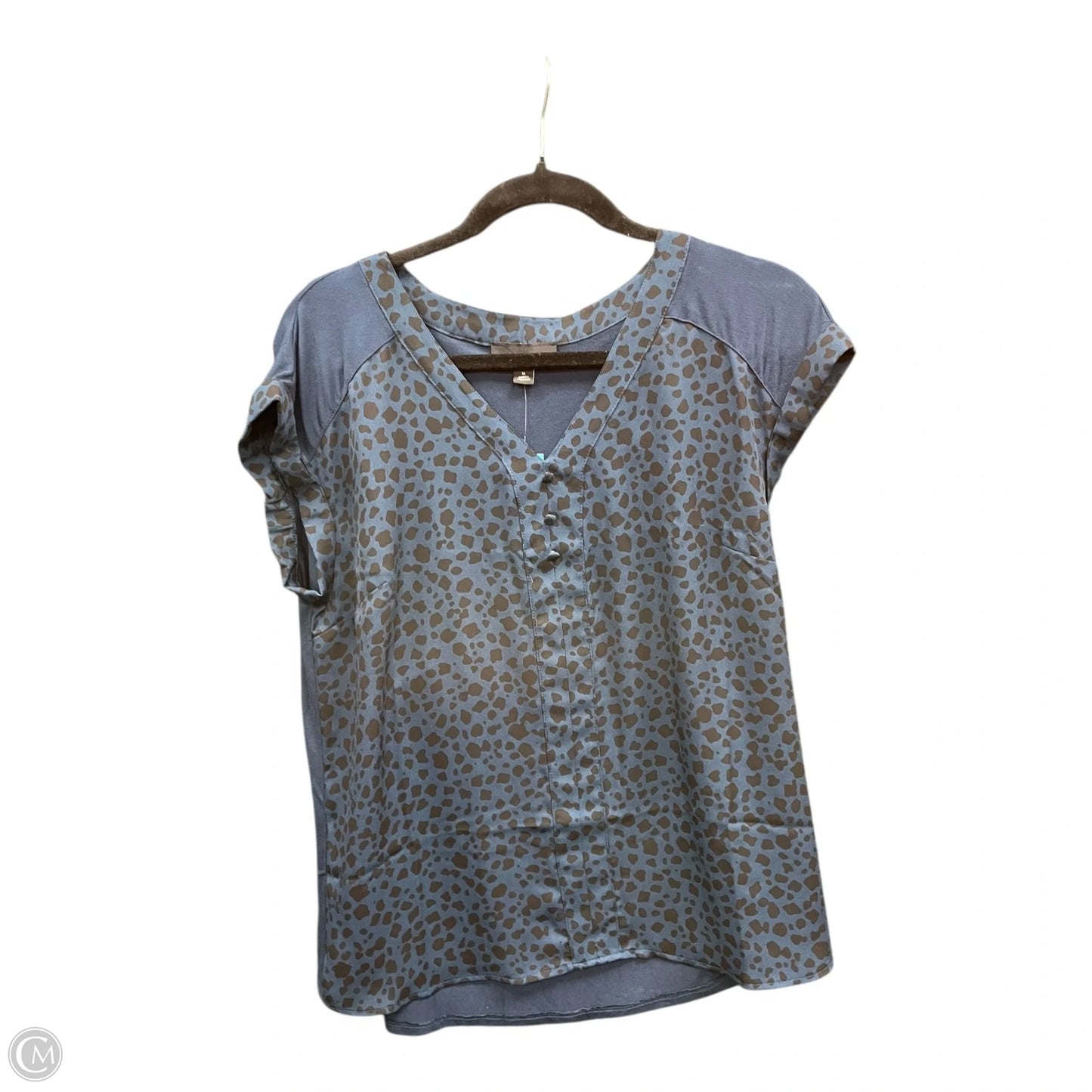 Blouse Short Sleeve By Fortune & Ivy In Black & Blue, Size: M