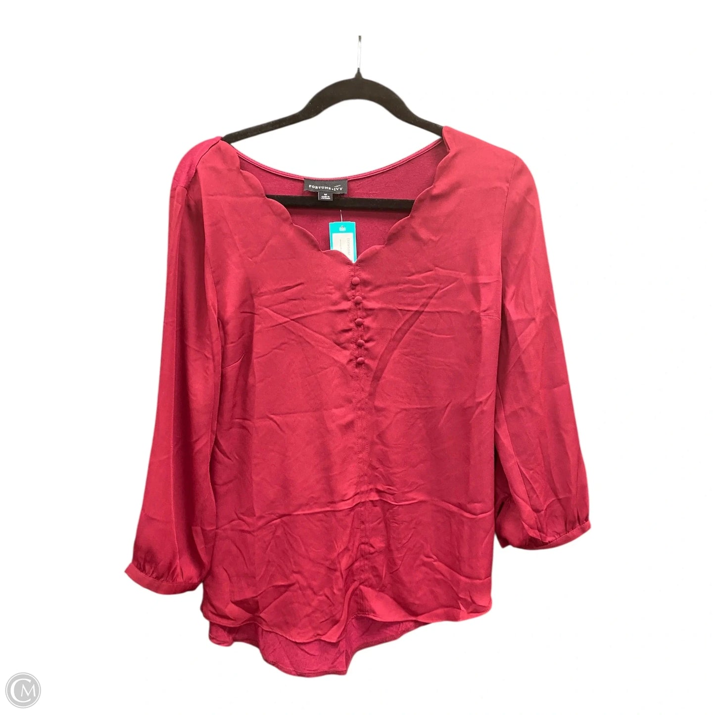 Blouse Long Sleeve By Fortune & Ivy In Maroon, Size: M