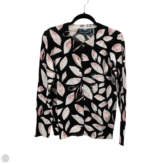 Sweater Cardigan By Karen Scott In Black & Pink, Size: M