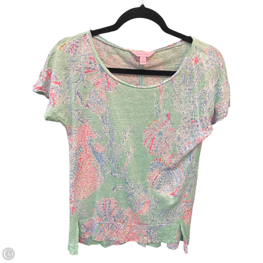 Top Short Sleeve Designer By Lilly Pulitzer In Green & Pink, Size: Xs
