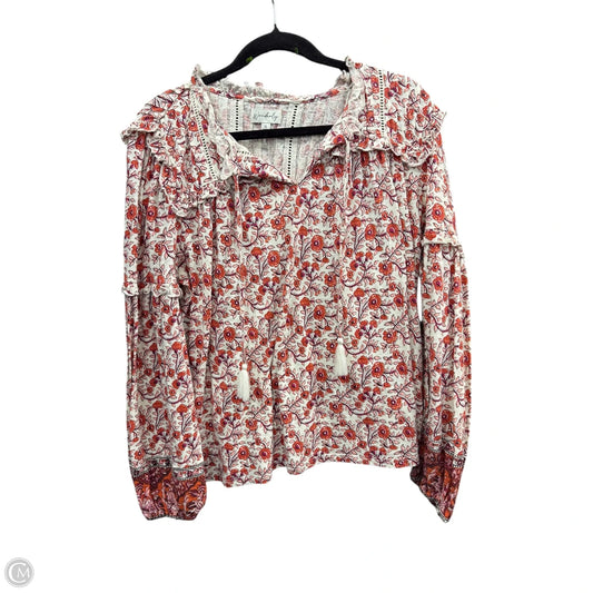 Blouse Long Sleeve By Wonderly In Red & White, Size: Xl