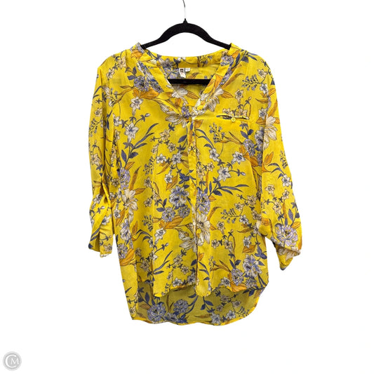 Blouse Long Sleeve By Kut In Blue & Yellow, Size: M