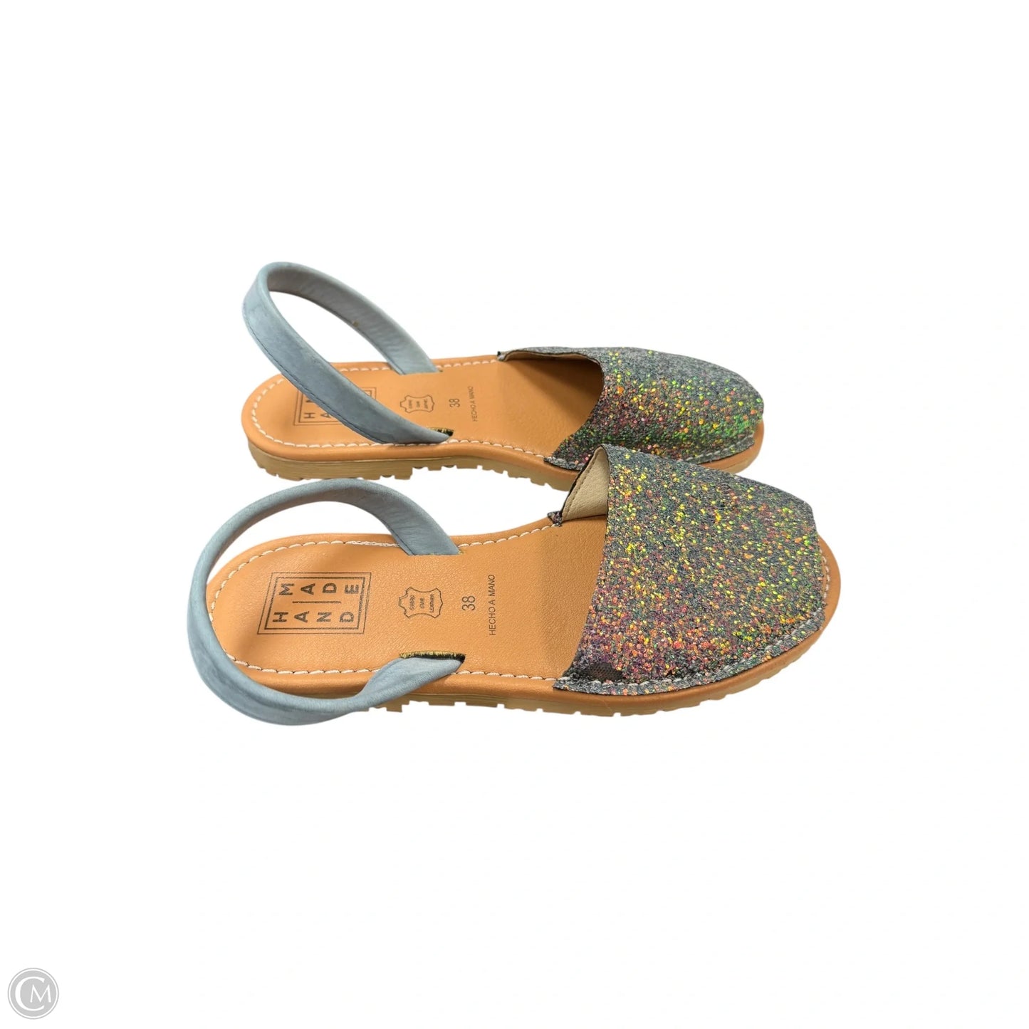Sandals Flats By Clothes Mentor In Blue & Tan, Size: 7.5
