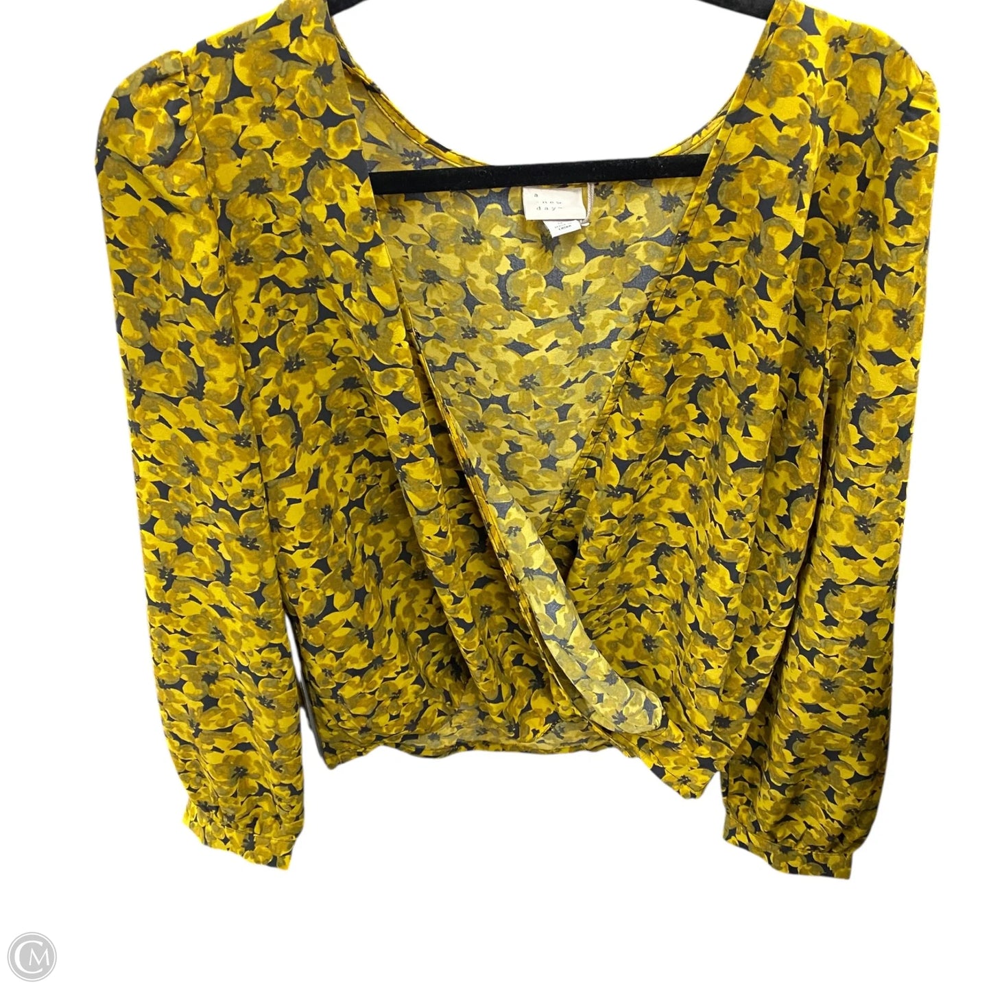 Blouse Long Sleeve By A New Day In Black & Yellow, Size: M