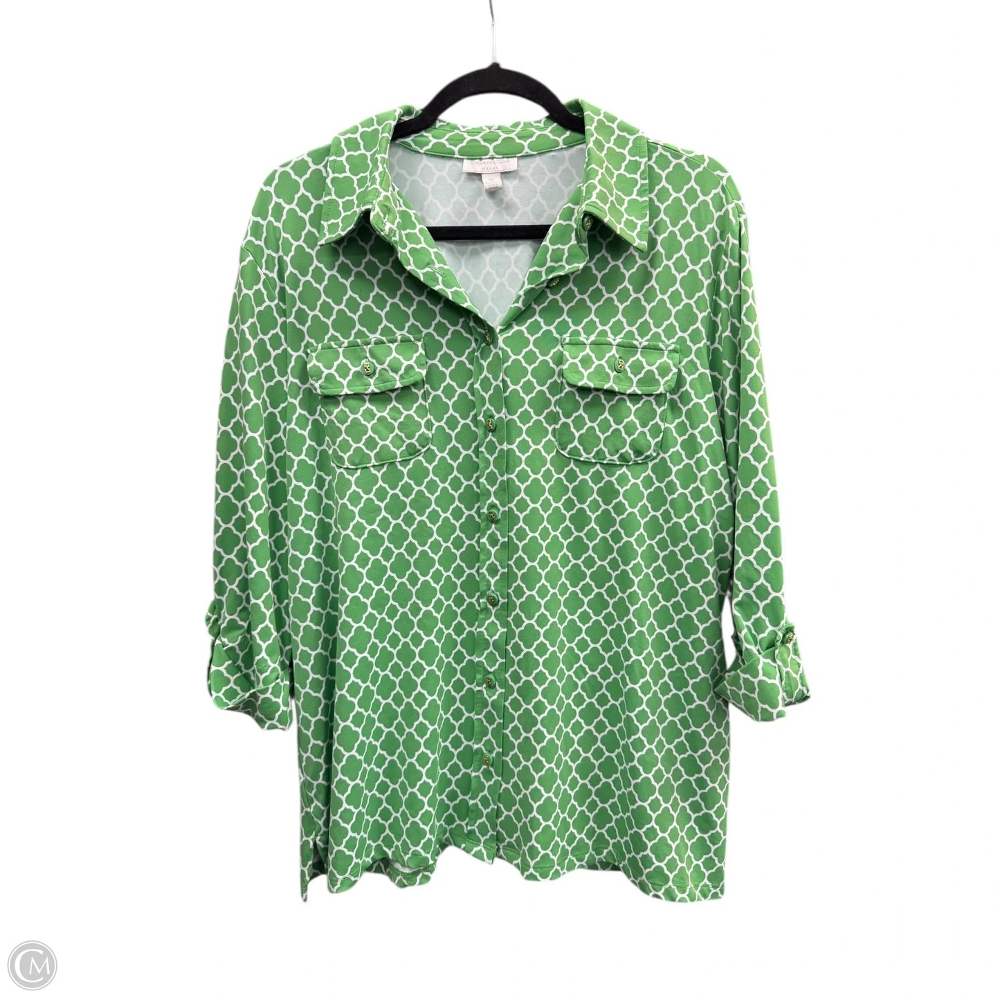 Top 3/4 Sleeve By Charter Club In Green & White, Size: 2x