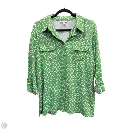 Top 3/4 Sleeve By Charter Club In Green & White, Size: 2x