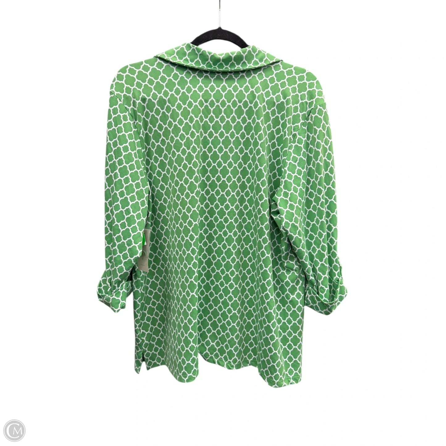 Top 3/4 Sleeve By Charter Club In Green & White, Size: 2x