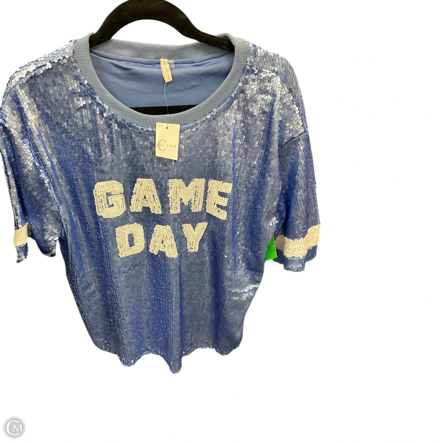 Blouse Short Sleeve By Cato In Blue & White, Size: L