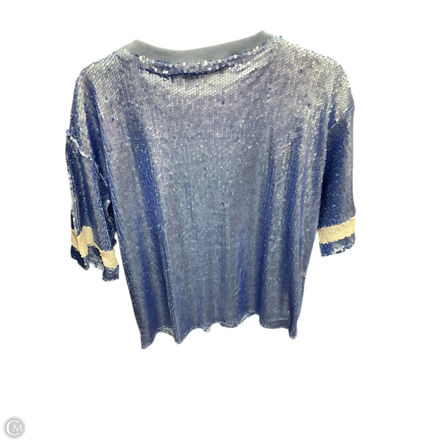 Blouse Short Sleeve By Cato In Blue & White, Size: L