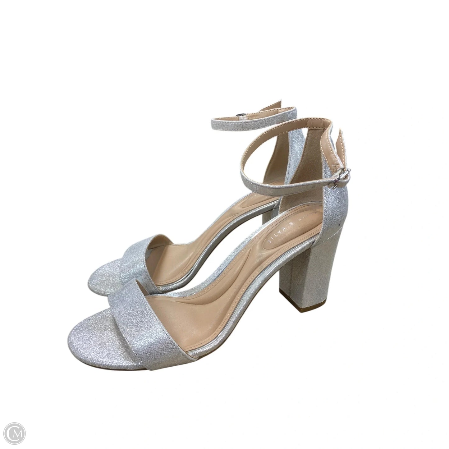 Sandals Heels Block By Kelly And Katie In Silver, Size: 8.5